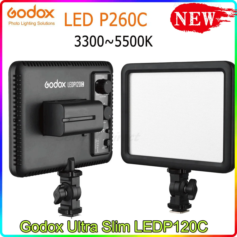 

Godox Ultra Slim LEDP120C LED Video Light Panel 12W Bi-color 3300-5600K Stepless Dimmable Brightness for Camera DV Canon Nikon