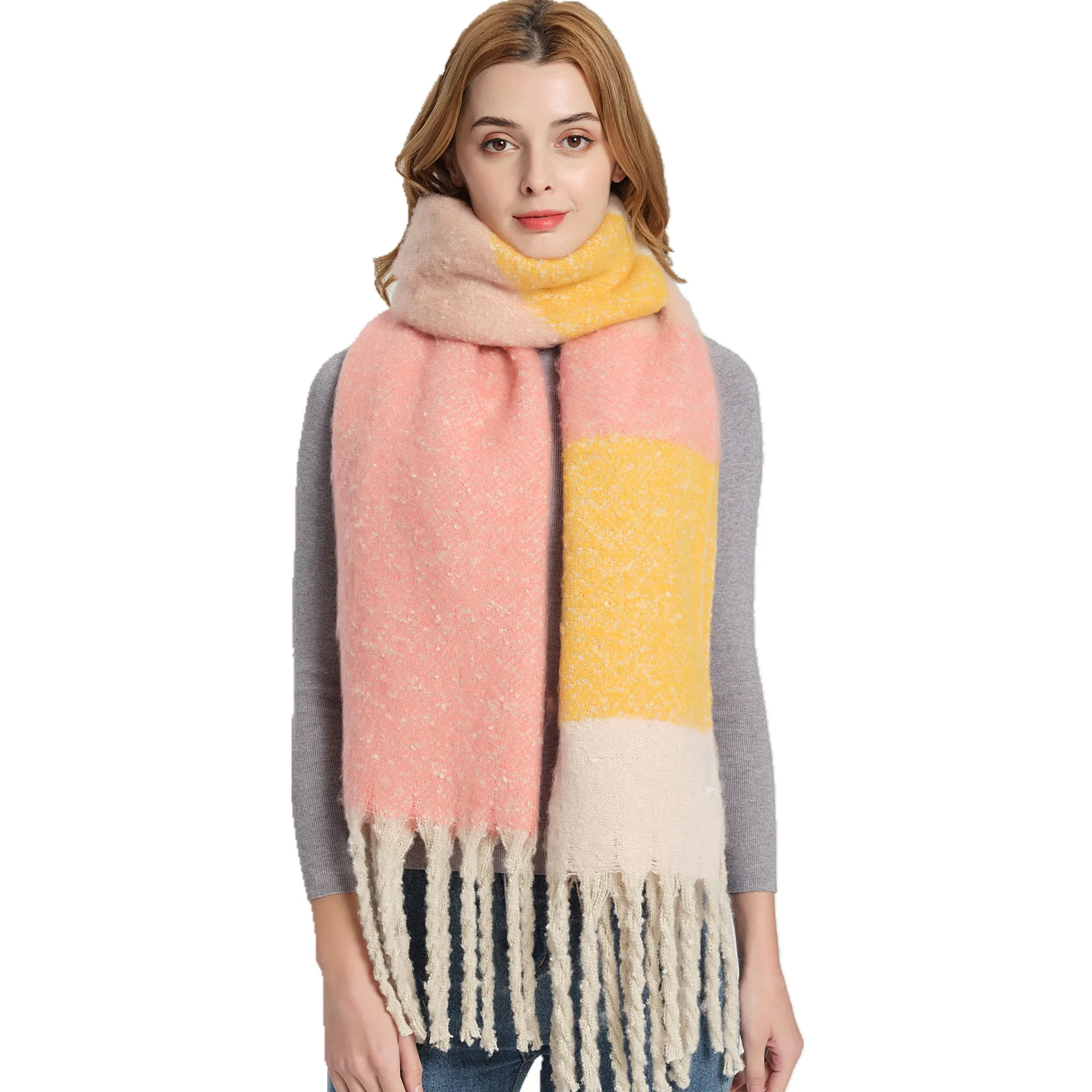 

Winter Thick Tassel Scarf Women Warm Cashmere Fashion Patchwork Pashmina Grid Foulard Female Scarves Wrap Lady Soft Bufanda