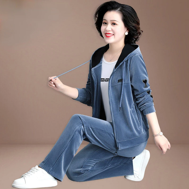 Весенне-осенний спортивный костюм вельветовый Женский Повседневный