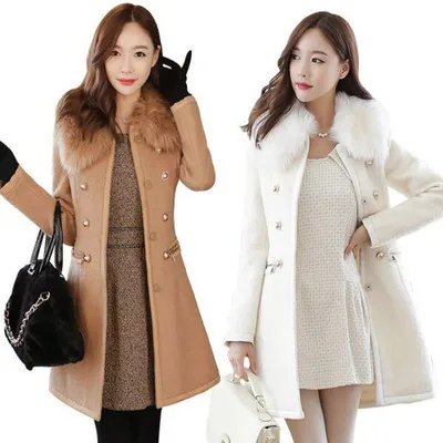 

2023 Autumn Winter Women Woolen Jacket New Style Fashion Fur Collar Mid-Long Blends Coat Thicken Double-faced Plush Coat