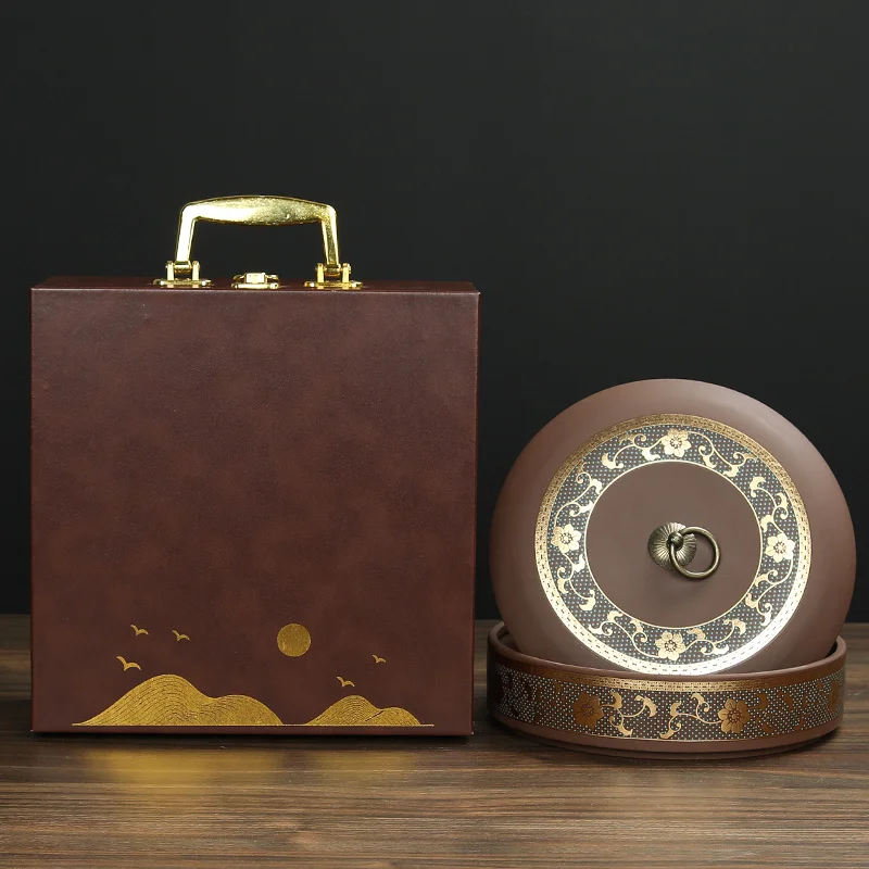 

High-End Pu'er Packing Leather Empty Purple Sand Caddy Ceramic White Cake Brick Tea Gift Box