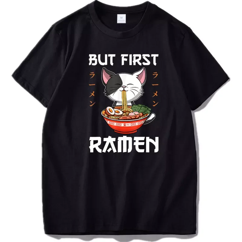 

NEW IN First Ramen T Shirt Cat Kawaii Anime Graphic Tshirt Cute EU Size Cotton Short Sleeve Soft Cotton Tops Tee