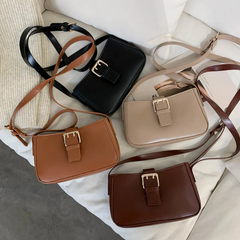 

PU leather female shoulder bag solid color messenger handbag vintage crossbody bags pocket mujer retro