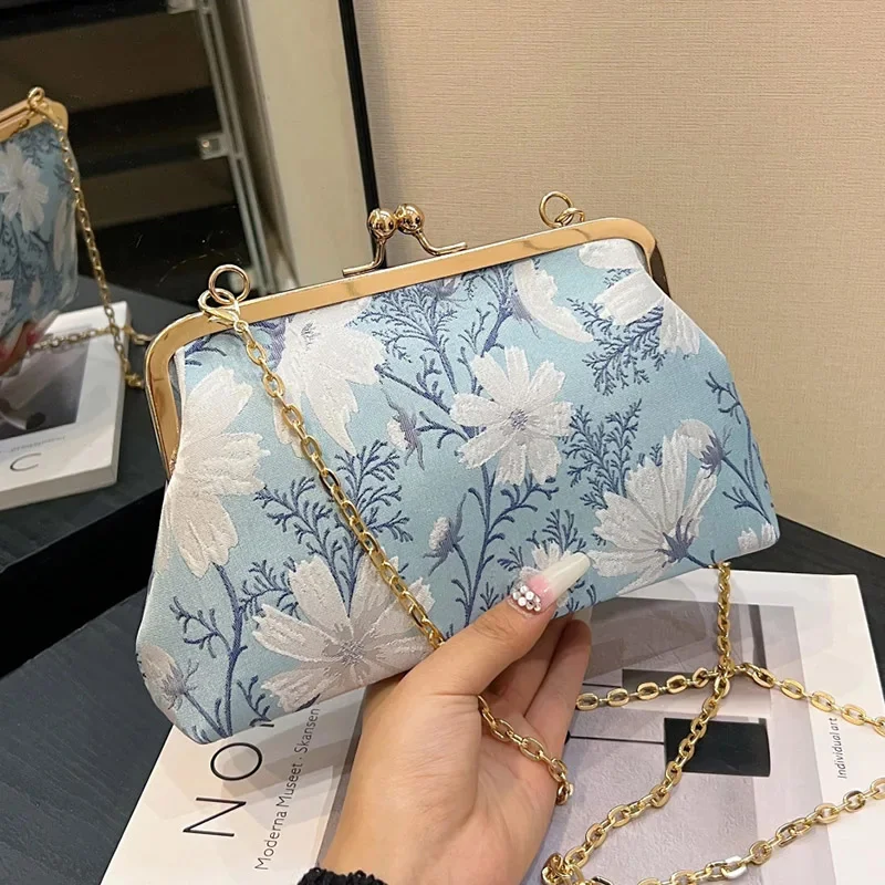 

2023 Fashion Women's Handbags And Purses Vintage Flower Messenger Bags Clutch Shell Lock Bags Chain Shoulder Bags Crossbody Bags