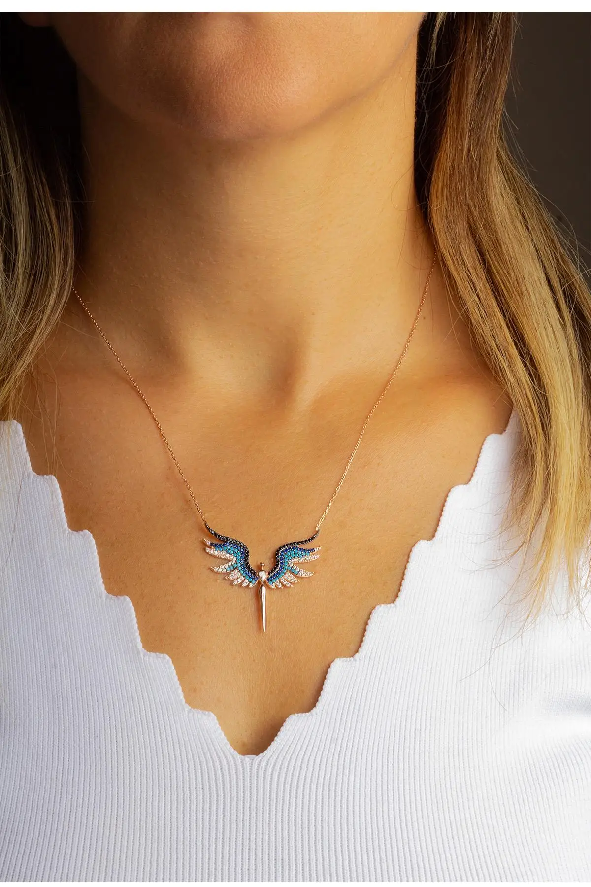 

925 Sterling Silver Archangel Michael Necklace Blue Angel Wings Necklace Jewelry Guardian Angel Religious Jewelry