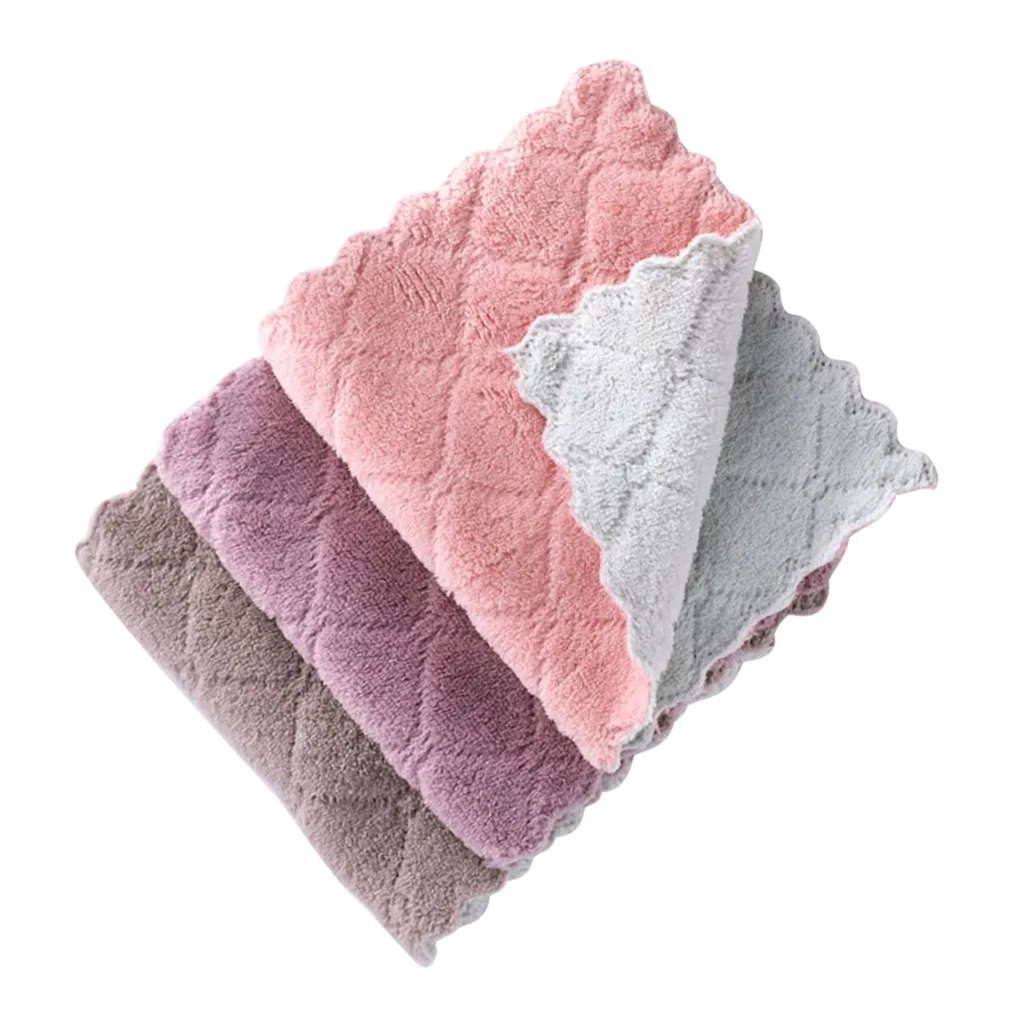 

10pcs Coral Velvet Dishcloth Water Absorption Dish Towel Cleaning Cloth Washing Cloth Kitchen Scouring Pad Color Random