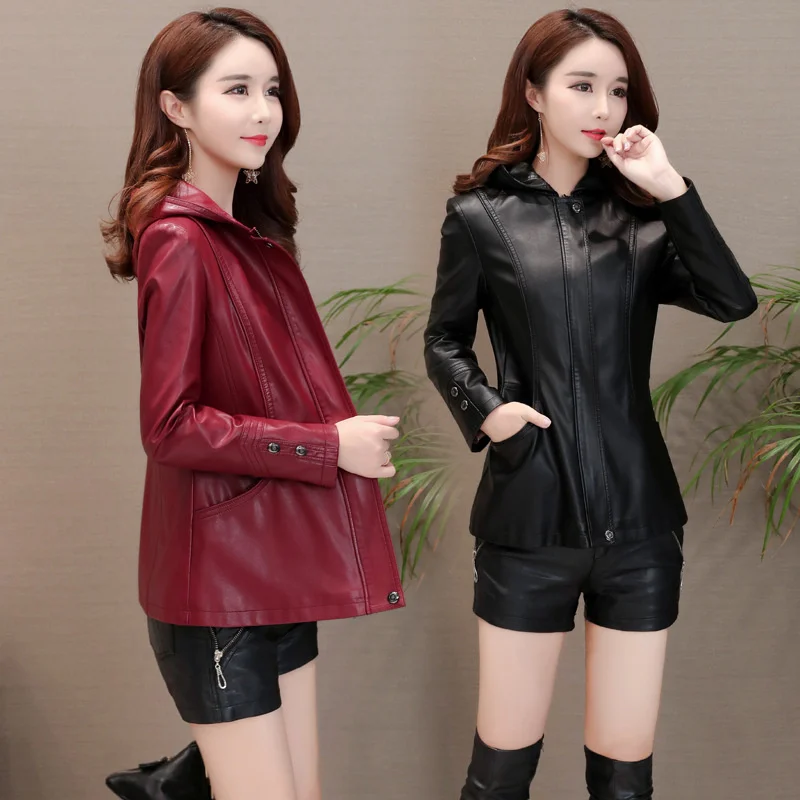 100% genuine real Autumn Winter 2023 Haining Leather Clothes Women's Short Large Slim Versatile Hooded Coat Middle aged Mother's