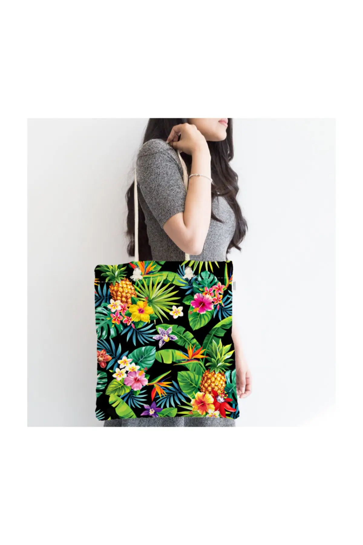 

Женская пляжная сумка на черном фоне с геометрическим рисунком листьев, тканевая сумка-тоут на молнии, модная летняя большая сумка для поку...