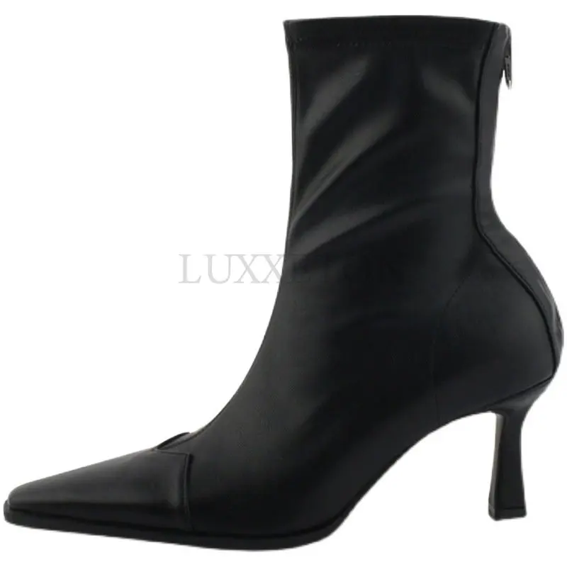 

Women's Ankle Boots Pointed Toe Stiletto High Heel Zipper Thin Stretch Short Boots Autumn Winter New Fashion Ladies Shoes
