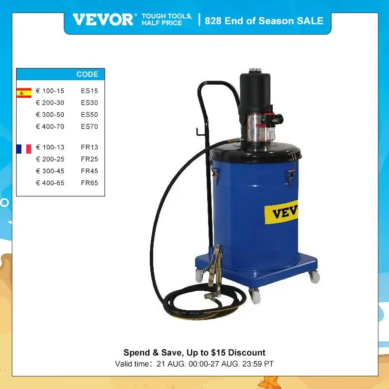 VEVOR Air Operated Grease Pump Pneumatic Oil Pump 40 L Capacity Barrel with Swivel Oiling Rotatable Gun Head Oil Injection Tool