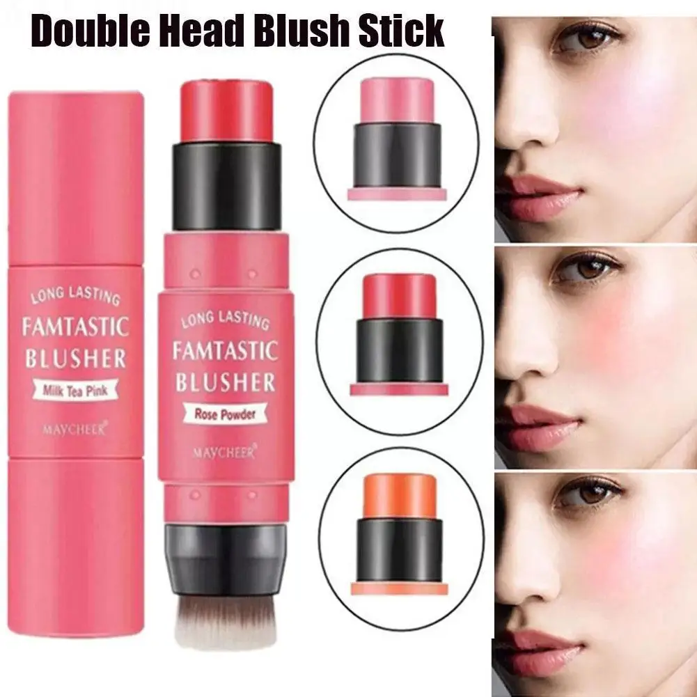 

3 Colors Double-headed Blush With Brush Stick Face Rouge Powder Sticks Brighten Orange Creamy Peach Blusher Moisturizing Ma D0U5