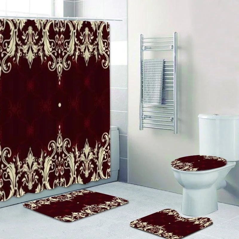 Викторианская красно-Золотая барочная Дамасская Цветочная душевая занавеска в
