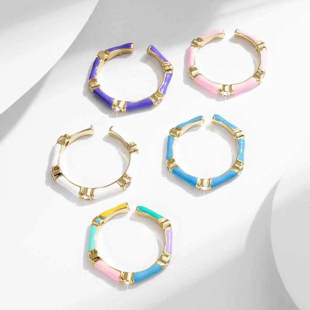 

Vintage Open Adjustable Gold Color Rings Brass Gold-plated Micro-inlaid Zircon Bamboo Ring For Women Men's Aesthetic Jewelry