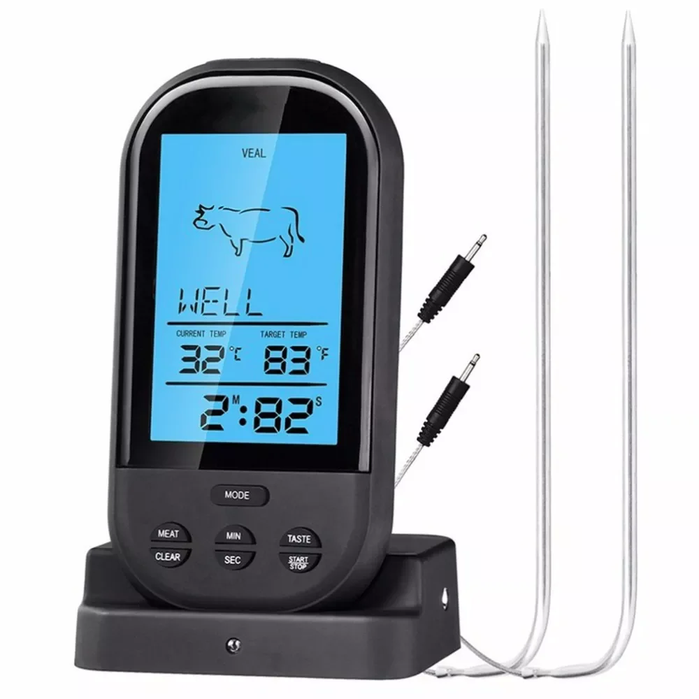 

Беспроводной термометр для барбекю с ЖК-дисплеем, кухонный прибор для умного дома, с щупом, черный цвет
