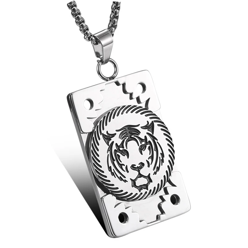 

Punk Rock Stainless Steel Tiger Head Square Pendants Necklace for Men Jewelry Never Fade