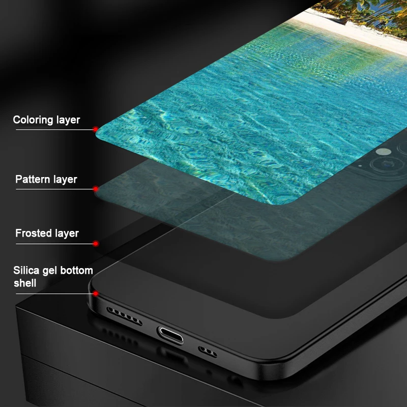 Sea Beach Case for iPhone 13 Pro Case for iPhone 11 12 13 Pro XR XS Max mini 7 X 8 6 6S Plus 5 5S SE 2020 Black Silicone Funda