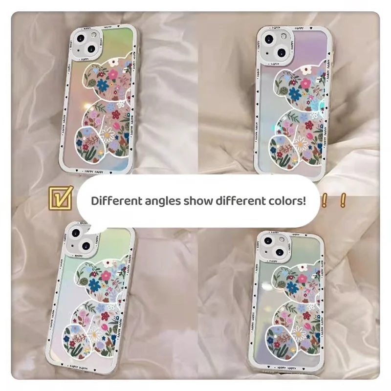 Laser Cartoon Flower Bear Soft Case For Huawei P50 P40 P30 Pro Mate 20 30 40 Nova 9 Honor 60 50 se X10 9X Shockproof Back |