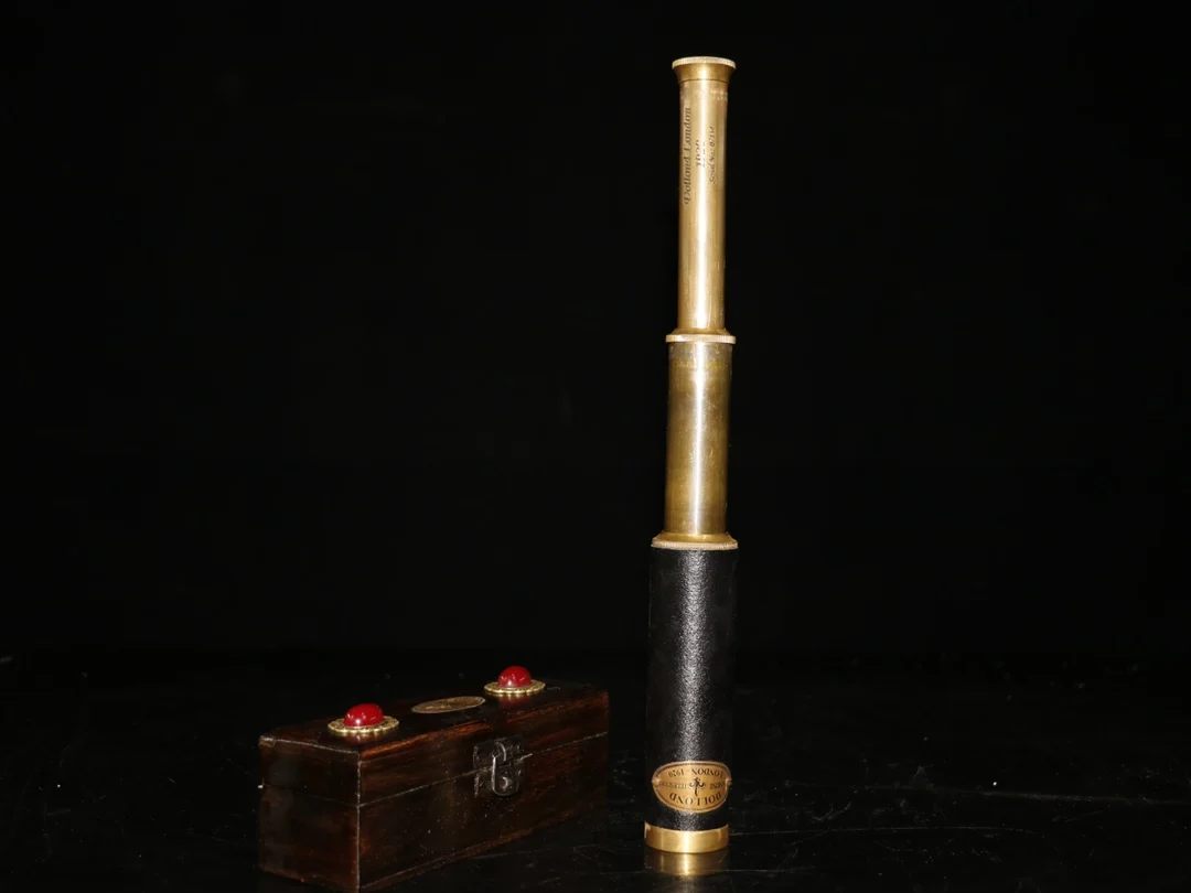 

13" Chinese Folk Collection Old Bronze Genuine Leather telescopic Monocular high power telescope Looking into the distance Box