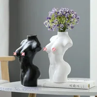 Human Body Ceramic Vase Black and White Nude Abstract Human Female Naked Girl Flower Vase Home Decoration Crafts Ornaments