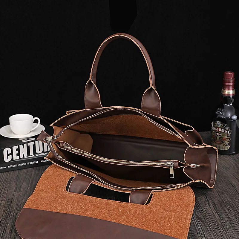 Genuine Leather Business Briefcase Crazy Horse PU Single Shoulder Crossbody bag For Men Men's Handbag 13 inches Laptop Bags