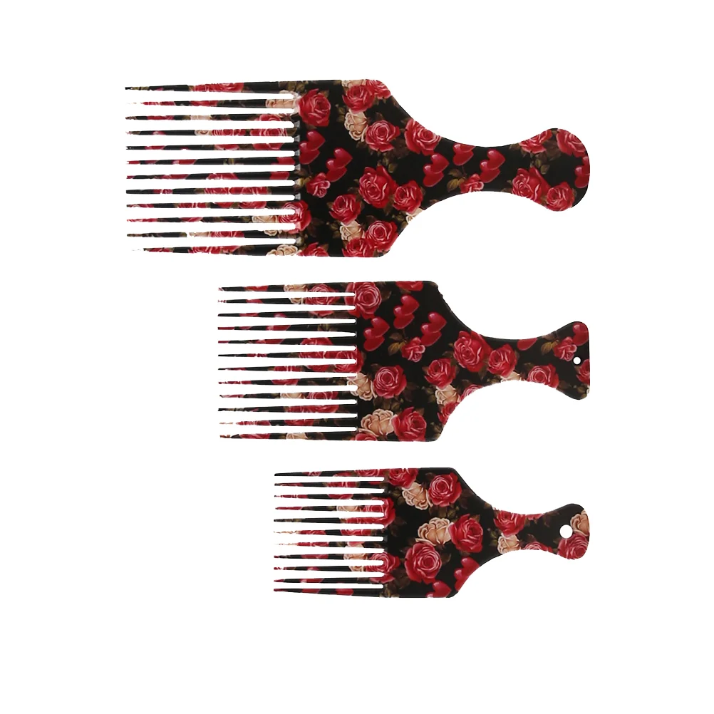 

Hair Comb Tooth Wide Picks Pick Natural Combs Salon Afro Home Styling Curly Brush Women Black Metal Hairdressing Rose Red