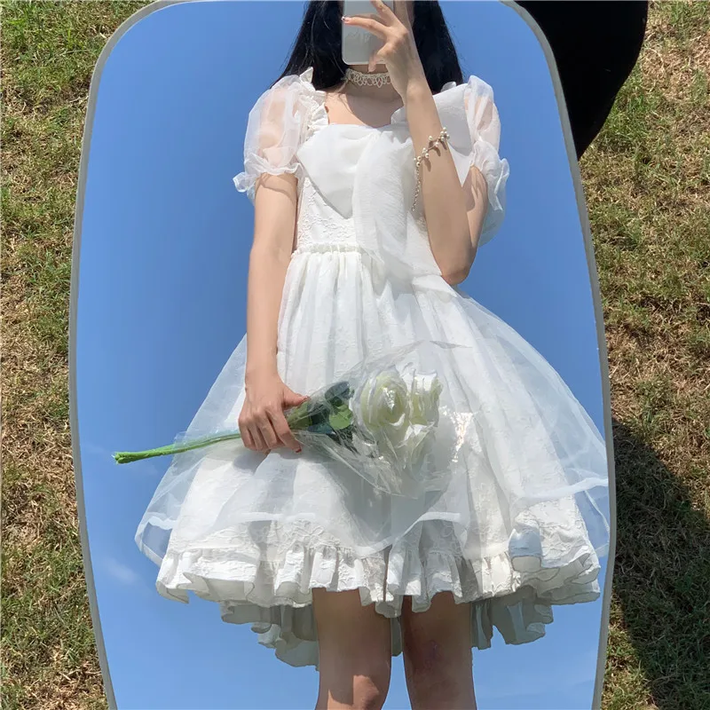 

Short-sleeved Super Fairy Lolita Dress Summer Sweet Bow Waist Slimming Girl's Puffy Dress