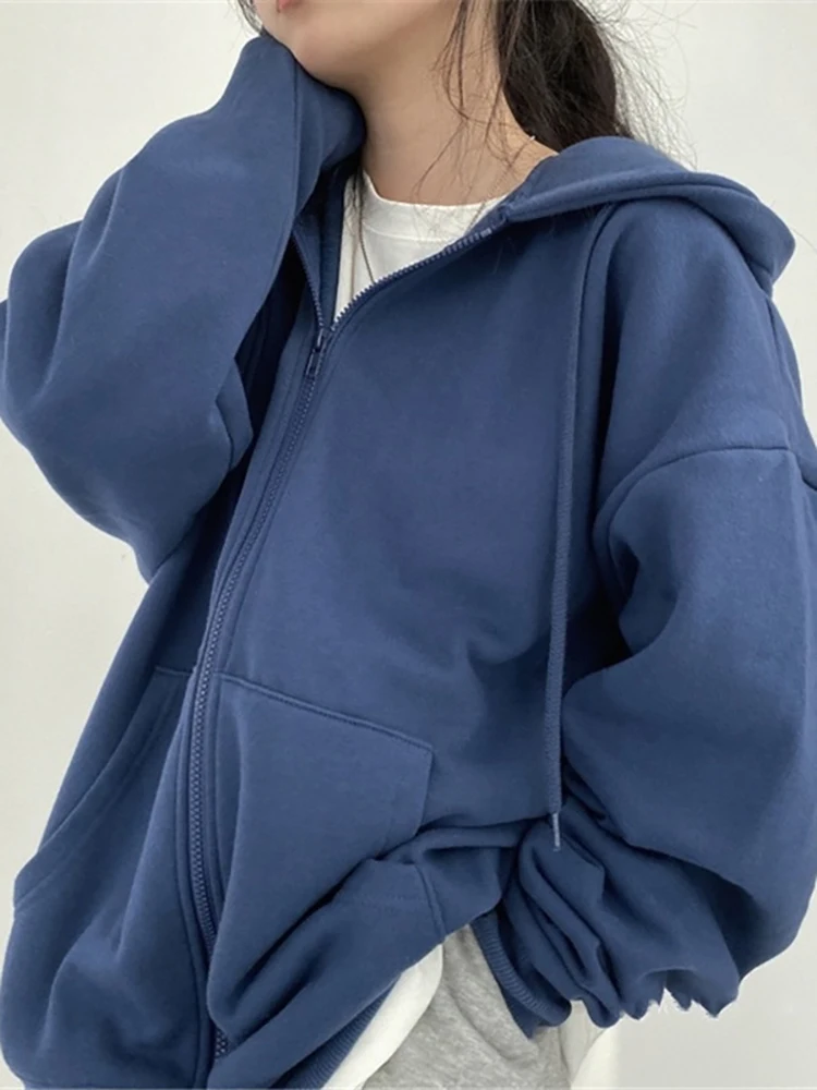 

Zipper Hoodie Women Winter Warm Sweatshirt Ladies Pocket Loose Coat Female Casual Oversize Cardigan Solid Jacket Sudadera Mujer