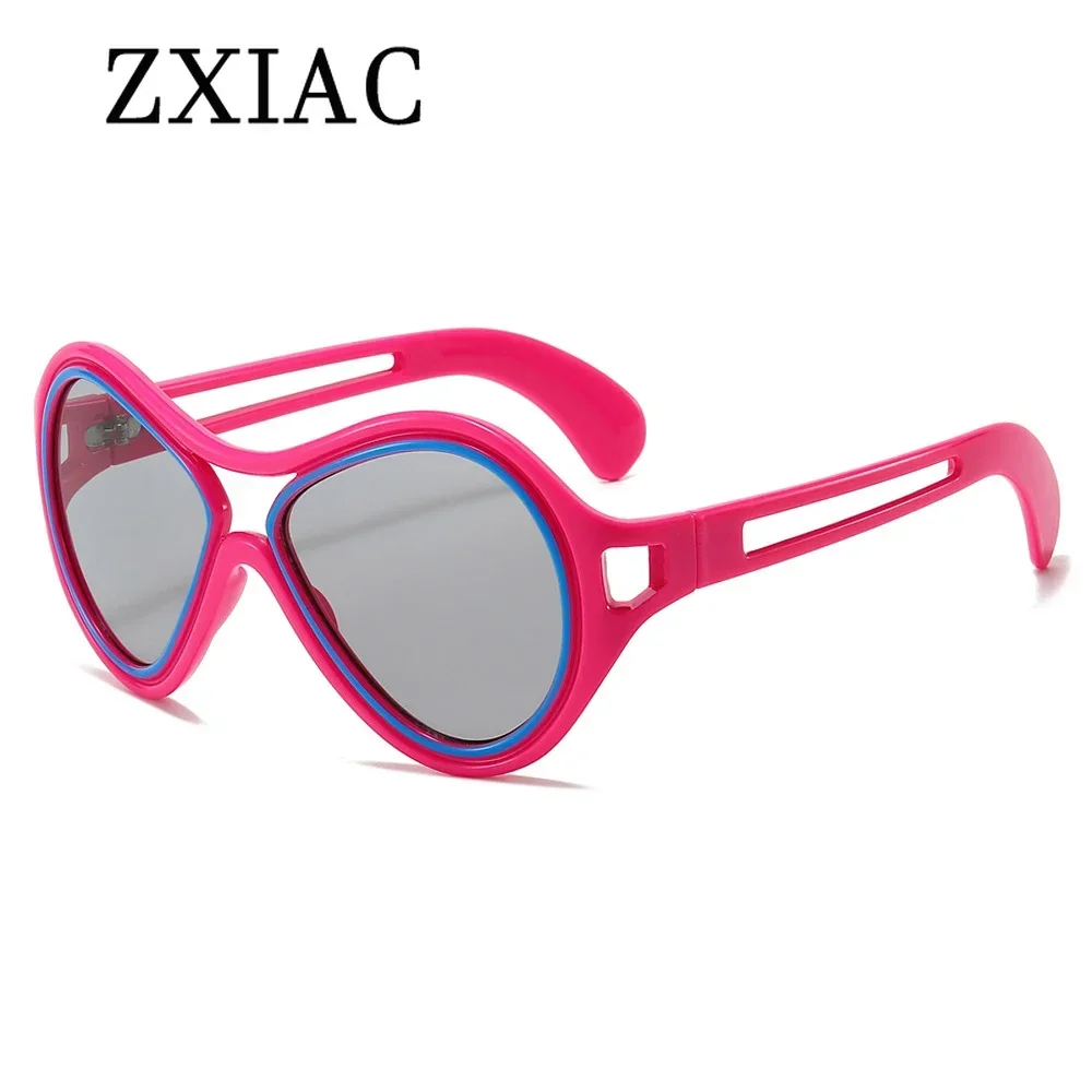 ZXIAC Retro Trendy Cat Eye Sunglasses Women Funny Party Lens Prom Sun Glasses Men Hollow Temples Large Frame Shades UV400
