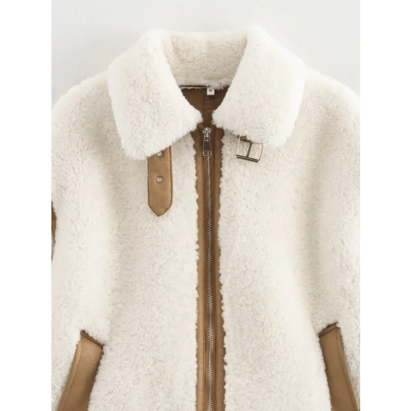 TRAF ZR Женские куртки Осенние новинки Бежевая флисовая куртка Американские