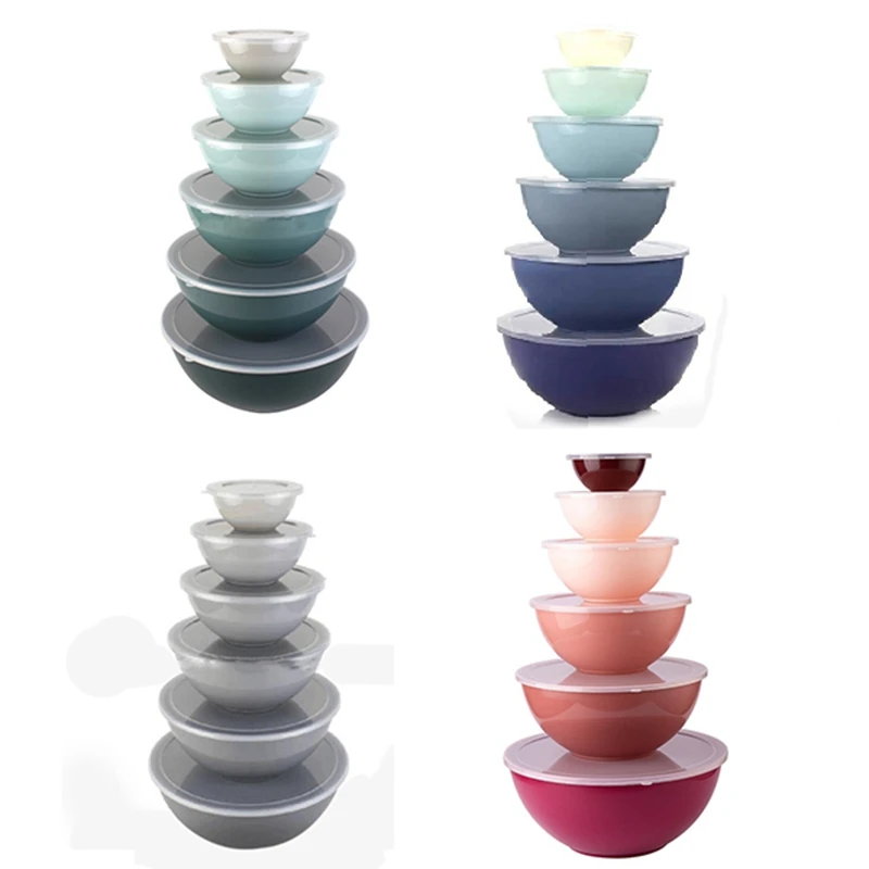 

12Pcs Plastic Mixing Bowls Set, Nesting Bowls With Lids Food Storage For Leftovers, Fruit, Salads