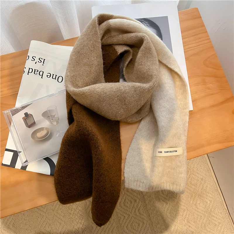 

Winter Soft Neckerchief Knitted Scarf for Women Korean Style Woolen Yarn Neck Tie Wraps Shawls Warm Cashmere Bufandas Echarpe