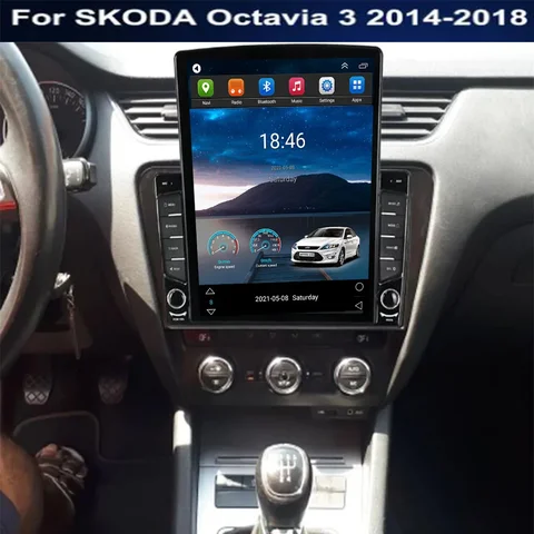 Tesla Style для Skoda Octavia 3 A7 2013-2018 Android 14 Carplay Auto 5G + WIFI GPS Автомобильный радиоприемник Навигация Мультимедийный видеоплеер