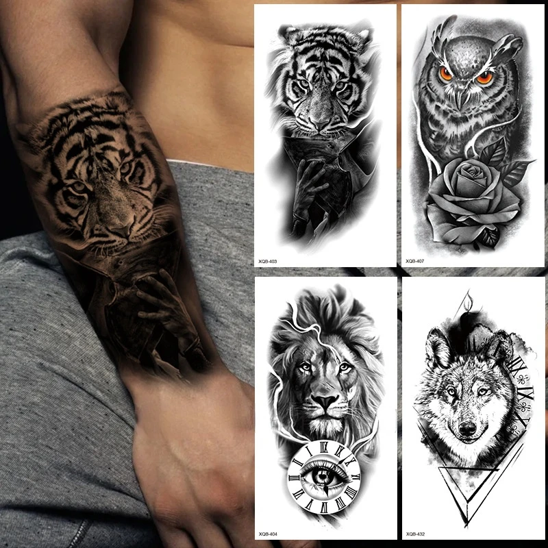 

Temporary Tattoos Tigers Lions Ferocious Animal Patterns Decals Arms Body Decorations Body Art Waterproof Stickers Fake Tattoos