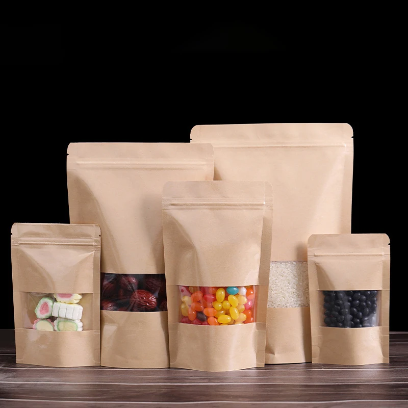 

10Pcs Kraft Paper Bag Stand UP Food Sealing Bag Zip lock Storage Bags for Dried Fruits Snacks Biscuit Candy Packaging Bags Pouch