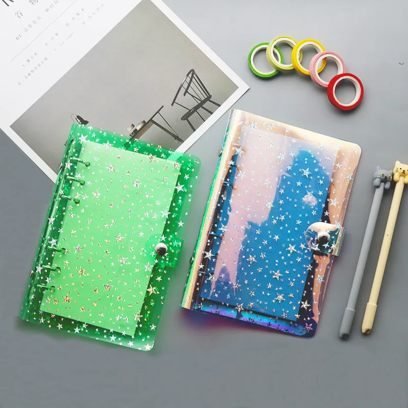 

Full Sky Star Transparent PVC Binder Notebook 6-hole Simple A5A6 Shell Press Button Booklet Binder Binder Budget Binder Notebook