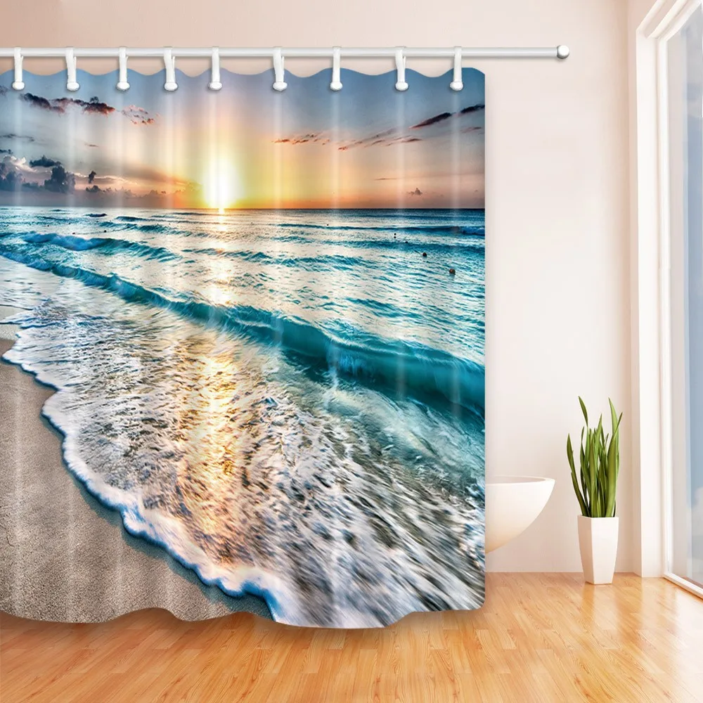 

Занавески для ванной с узором морского восхода, занавески для ванной с цифровым принтом, водонепроницаемые и устойчивые к плесени занавески для душа