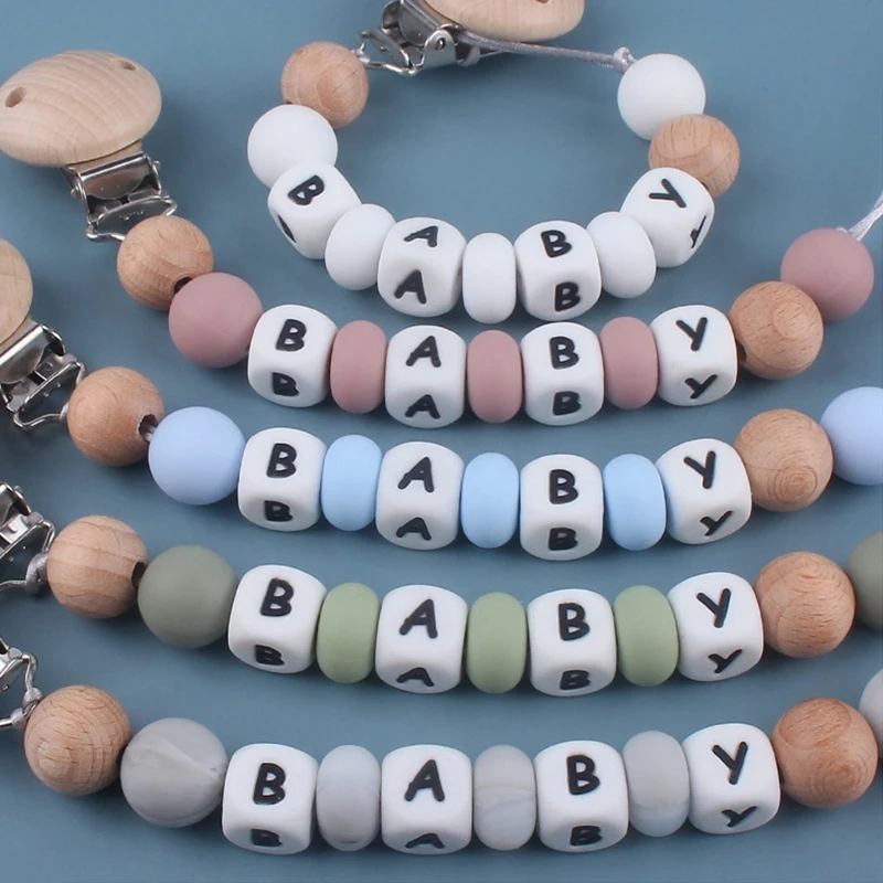 

Baby Pacifier Clip Silicone Beech Beads Soothie Teething Toy Pacifiers Chain for Baby Girls Boys Chewing Training Gift QX2D