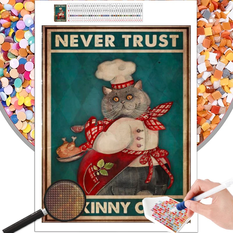 

CUTE CAT 5D DIY Diamond Painting Before Coffee After Vintage Tin Metal Sign Full Round Drill Embroidery Bar Club Cafe Art Decor