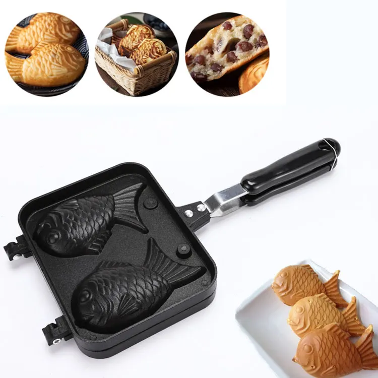 

Кухонная японская вафельница Taiyaki в форме двойной рыбы, горячий десерт, форма для выпечки вафель в японском стиле, двойная сковорода, форма д...