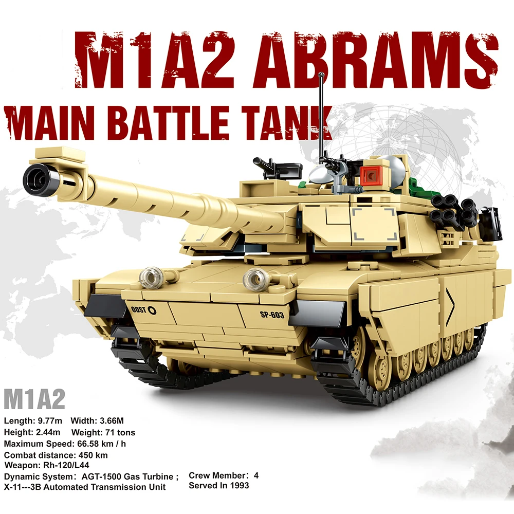 

Military US Tank 1052PCS M1A2 Main Battle Tank Soldier Police Building Blocks WW2 Bricks Army Kids Children DIY Toys Gifts