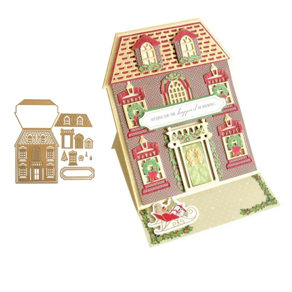 

Holiday Open House Easel Card Metal Cutting Dies Craft Embossing Make Paper Greeting Card Making Template DIY Handmade 2021 New