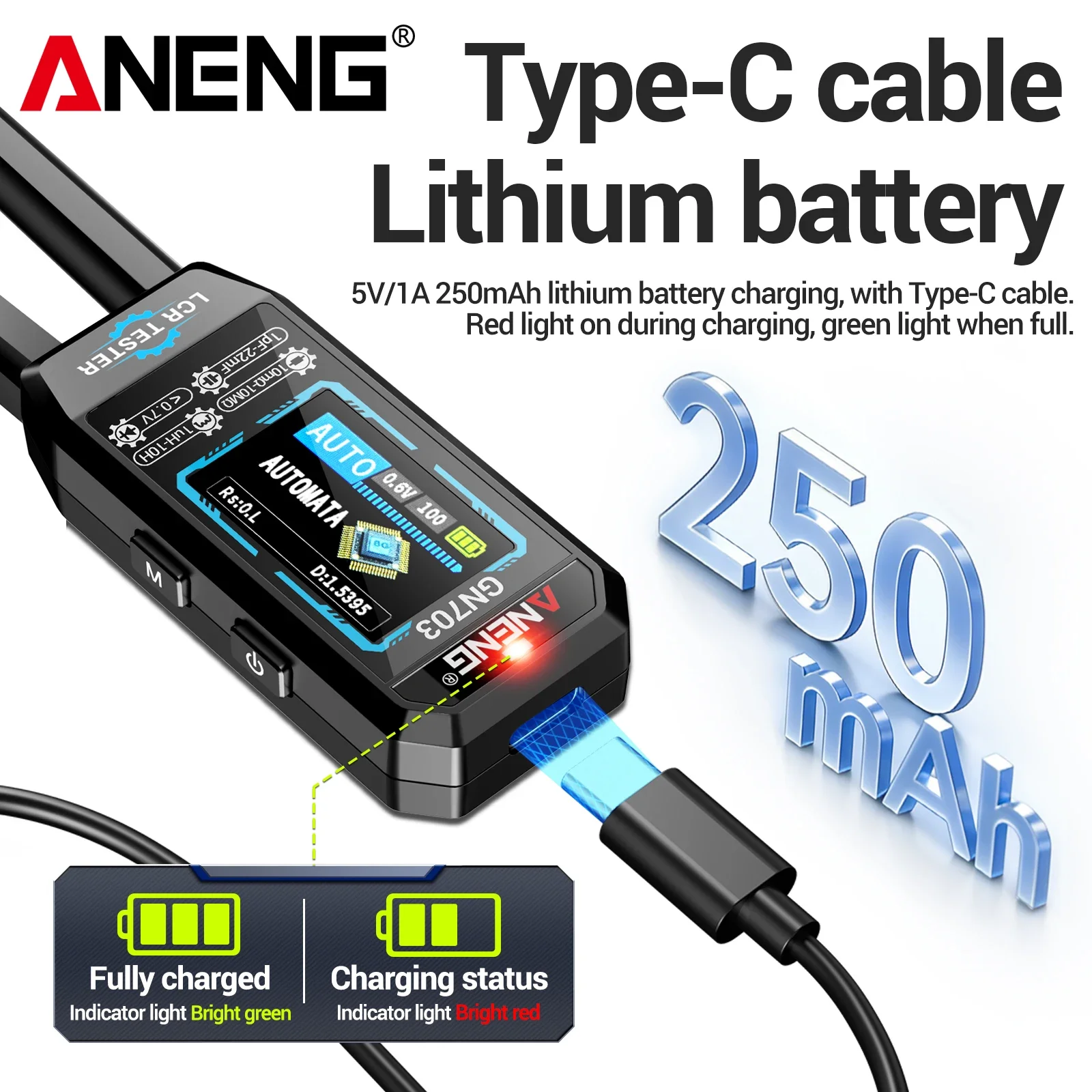 Фото Интеллектуальные пинцеты-измерители ANENG GN703 LCR 100 Гц/1 кГц/10 кГц для измерения ESR, емкости, сопротивления, индуктивности, инструмент для измерения SMD-компонентов. №5