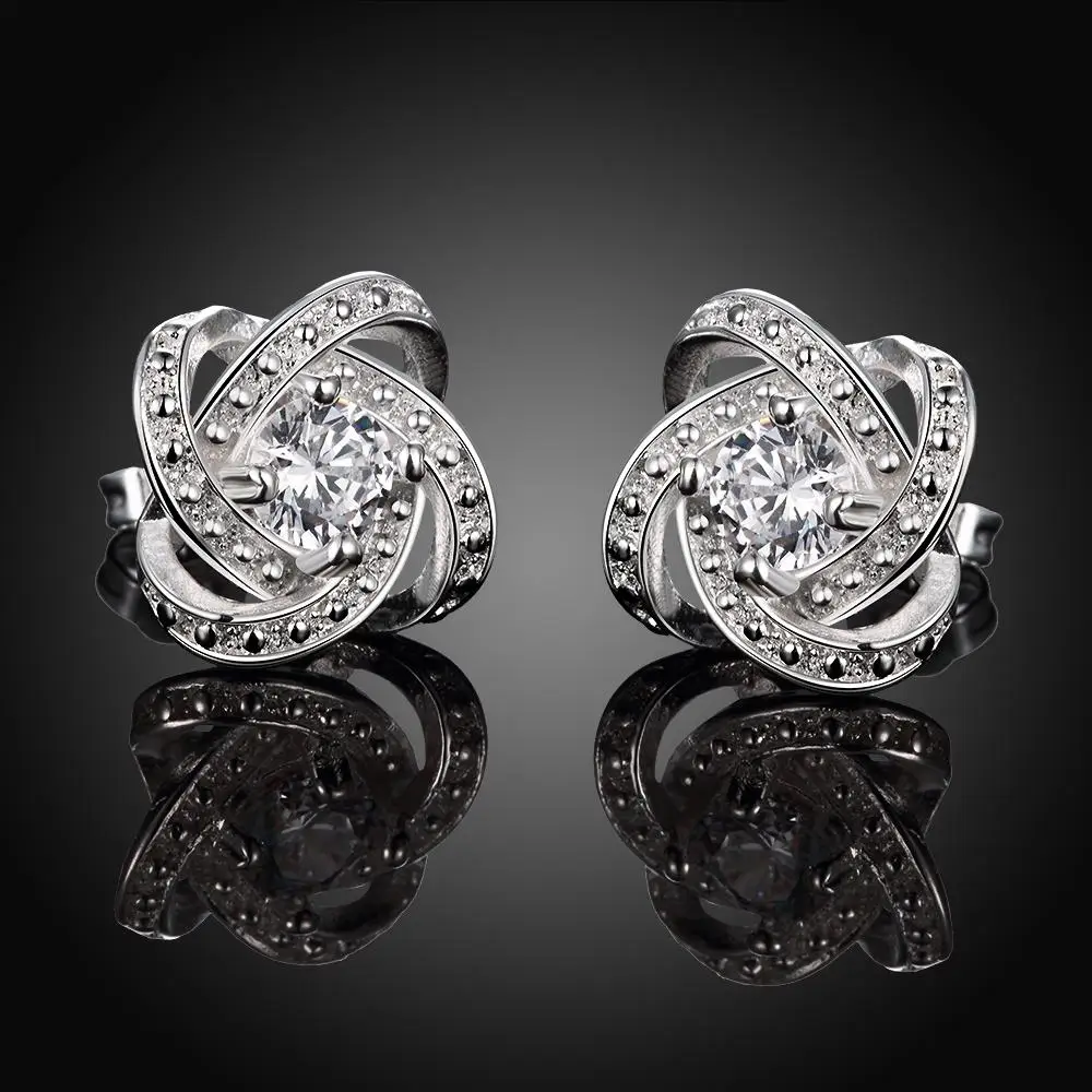 

wholesale fashion Silver color jewelry exquisite European zircon crystal charm noble stud earrings for women lady wedding