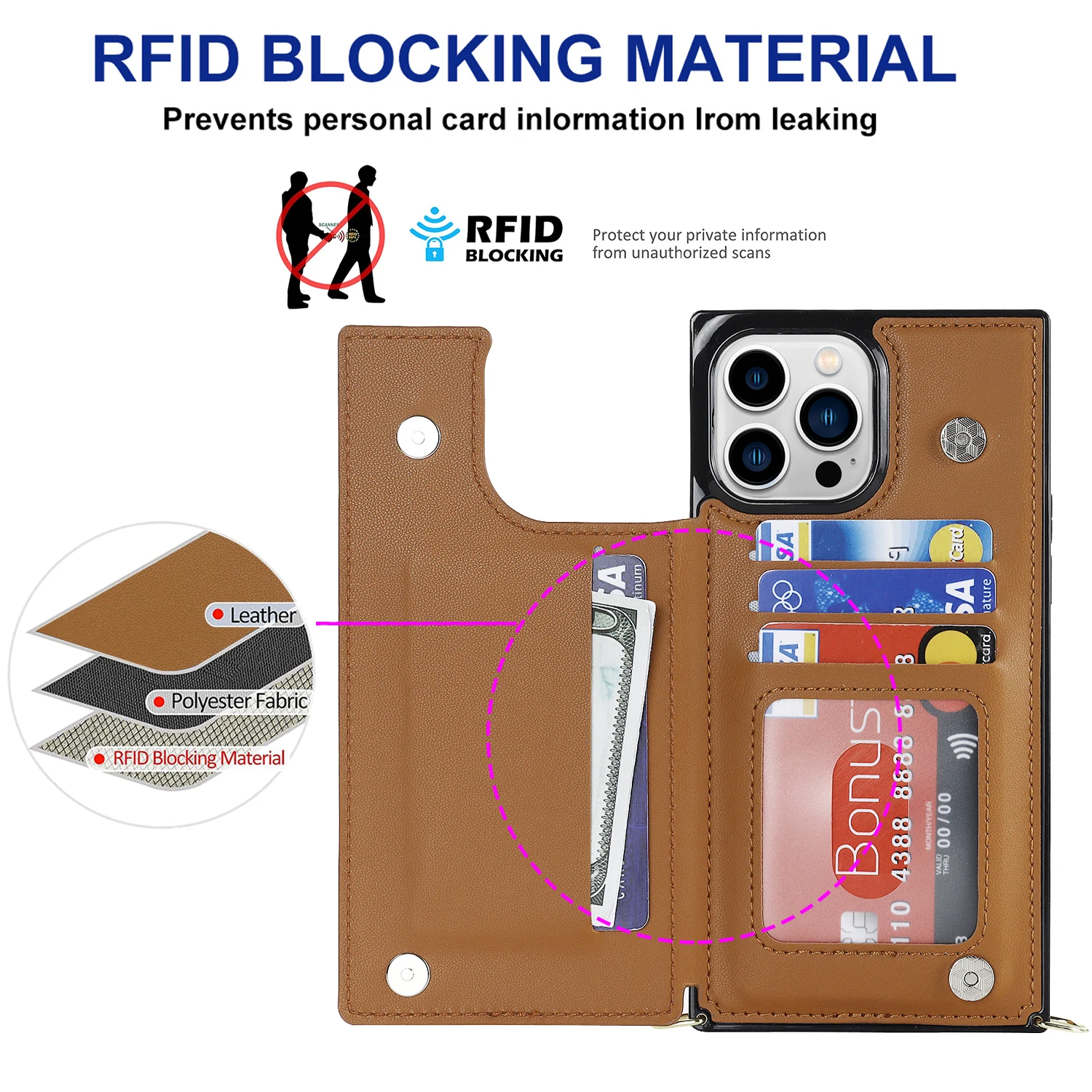 Leather Wallet Lanyard Cards Solt Holder Square Case For Iphone 14 Pro Max 13 12 Mini 11 X Xr Xs 7 8 Plus Strap Crossbody Cover