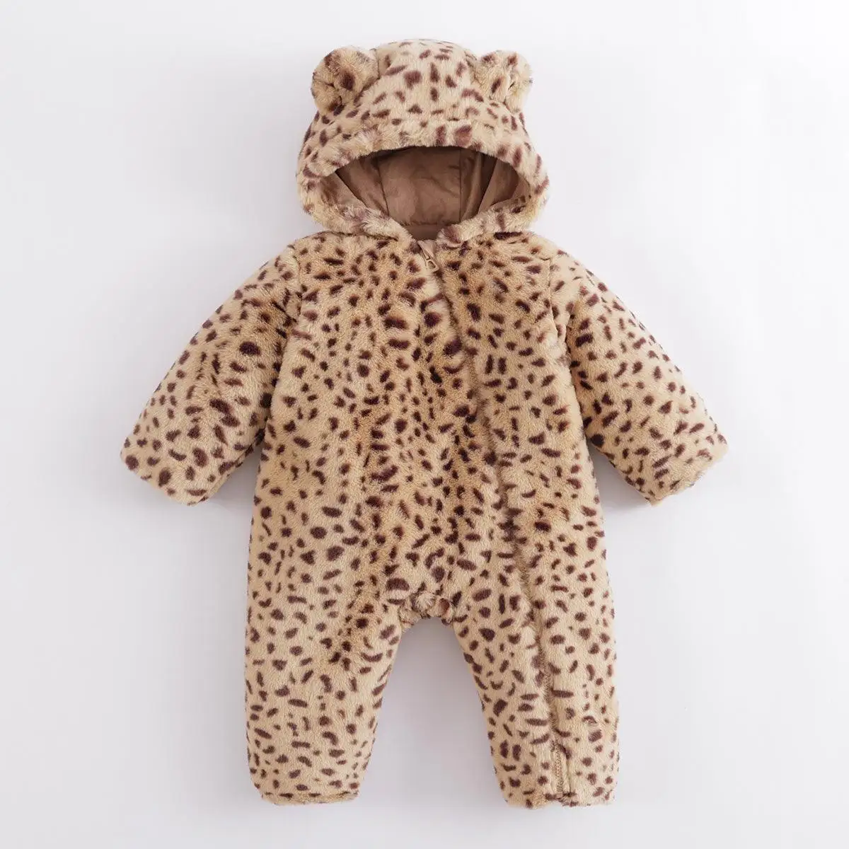 marc&janie Baby Girls Boys Winter Leopard-Print Imitation Rabbit Fur Quilted Onesie 221603