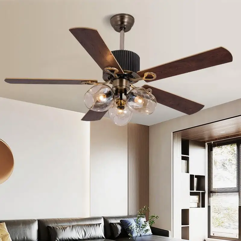 

Wood Ceiling Fans With Light DC Remote Control Transparent Bulb Fans For Living Room Bedroom 110V 220V 42 52 Inch Large Fan Lamp