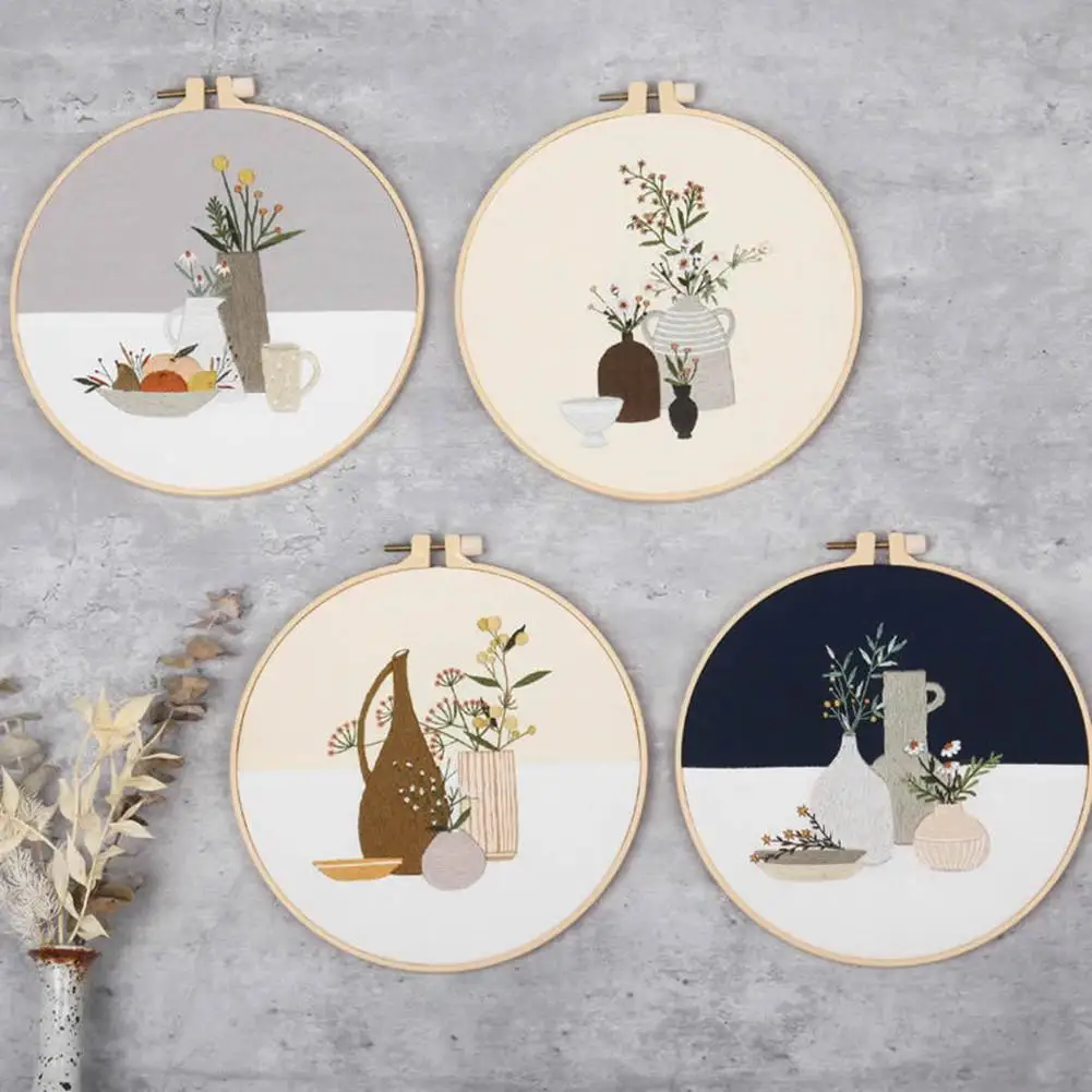 

Полный набор для вышивки с обручем, Набор для вышивки крестиком Kissbuty, включая штампованную ткань для вышивки