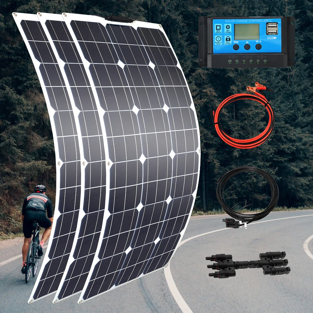 

Солнечная панель 100 Вт, 200 Вт, 300 Вт, 400 Вт, гибкая, эффективность 23 %, с ШИМ-контроллером, с зарядным устройством 12 В, 24 В, для использования в машине, на лодке, дома