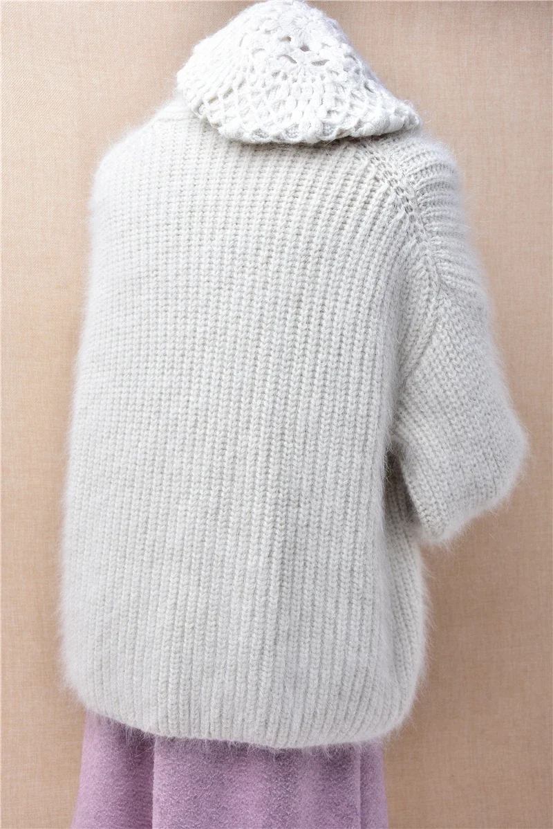 Женская осенне-зимняя одежда бежевый волосатый ангорский кролик вязаный