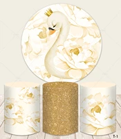 white swan round backdrop cover for princess girl birthday party decoration customize flower gold crown circle background